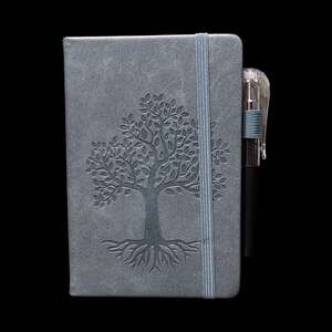 Steel Blue Gray Tree of Life Embossed Small Hardcover Lined Journal with Pen